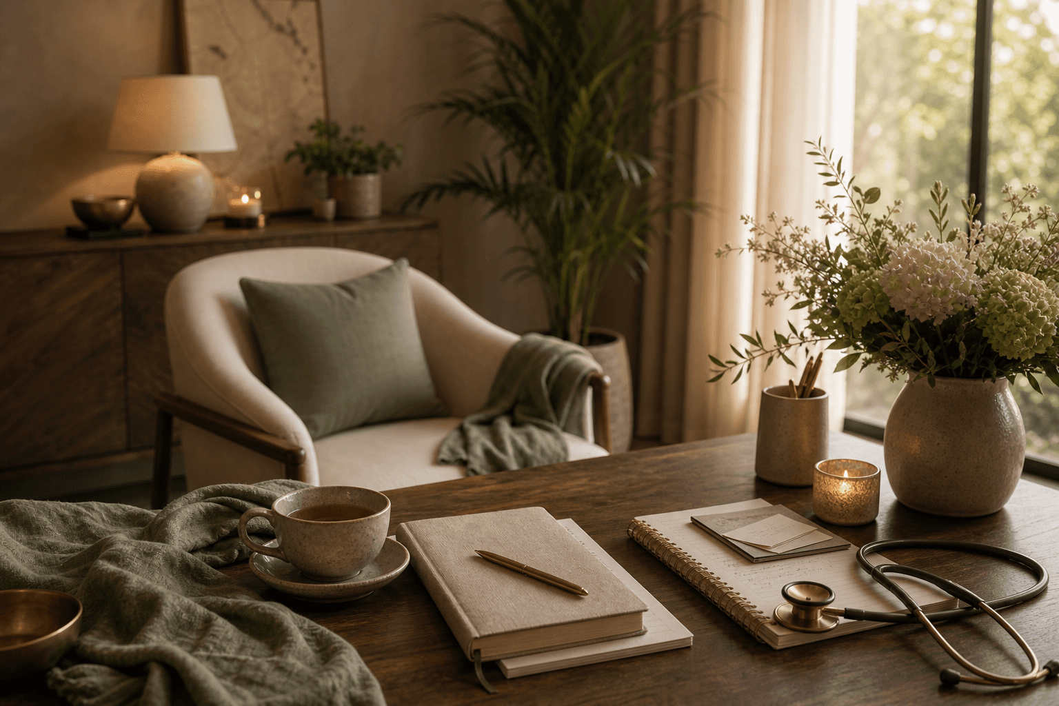 Warm wellbeing facilitator workspace
